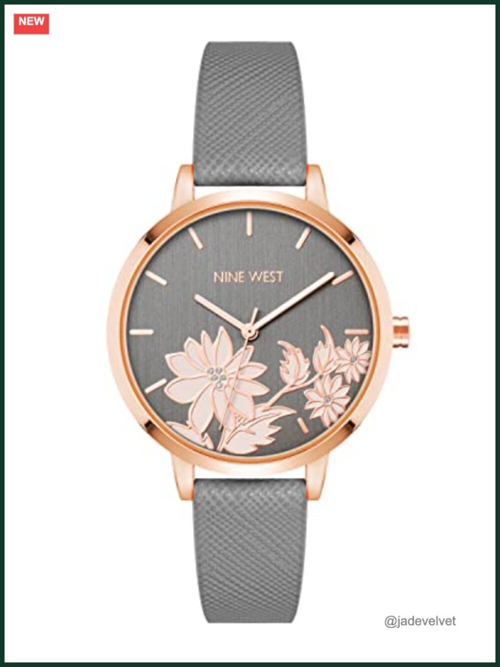 Women's Floral Dial Watch with Grey Saffiano Faux Leather Strap